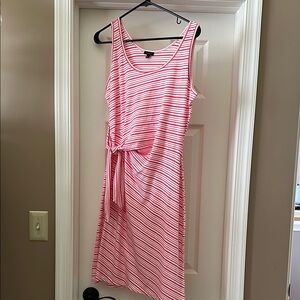 Talbots Pink and White Tie Front Ruched Midi Sundress